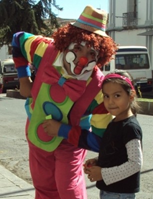 Sucre, Bolivia Travel Photo Memories. Patient Clown & Adorable Girl Who Was Shopping with her Grandma