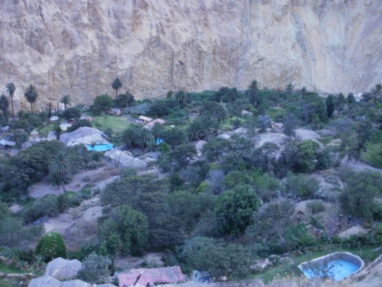 Hiking To The Oasis In The Colca Canyon, Peru. Looking Down at the Oasis During Hike